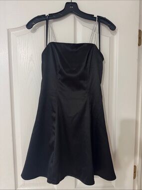 Chic Black Satin Mini Dress with Chain Straps